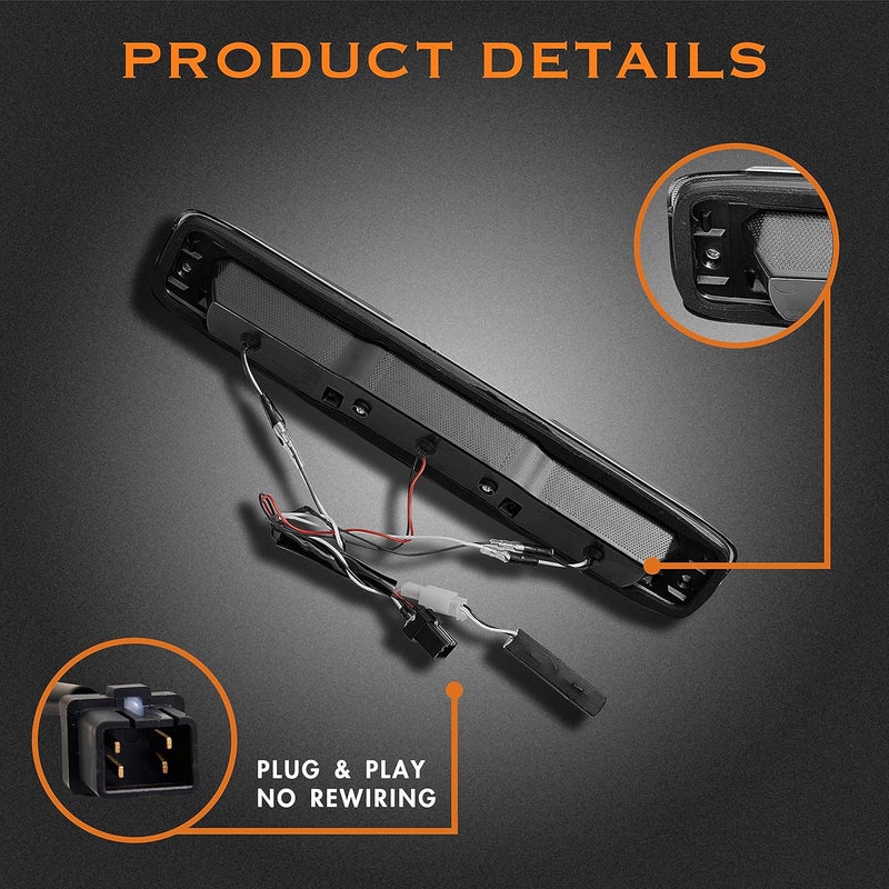Cxdar Third 3rd Brake Light, LED High Mount Stop Light for 1999-2007 Chevy Silverado GMC Sierra 1500 2500 3500 HD Classic, Rear Center Cab Roof Tail Cargo Lamp, Smoke Lens - Image 2